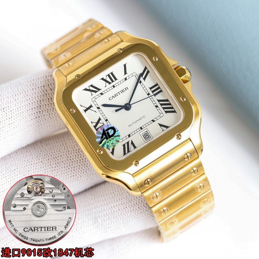 Cartier Santos Replica: AAA+ Super Clone mit 1:1 Perfektion und Gratis Lederarmband 1051655026 - View 1